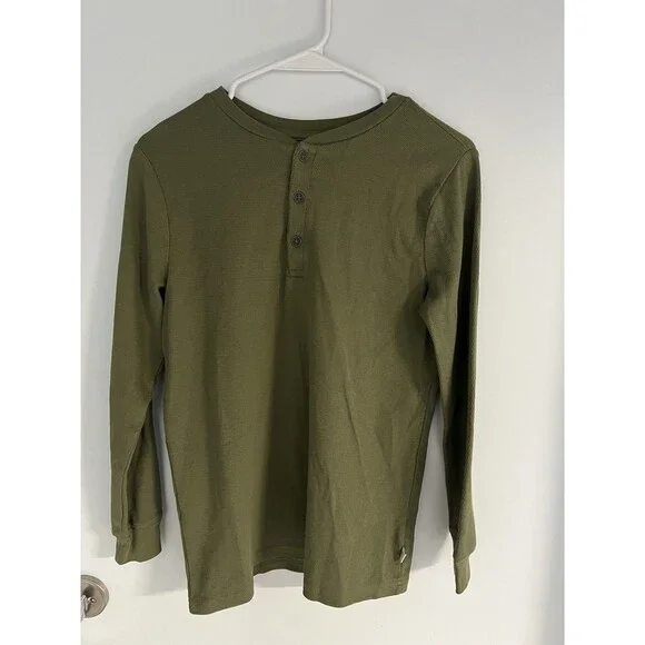 Tommy Bahama Boys Cotton Henley Jersey Long Sleeve Shirt XXL Olive Size 16 - Picture 1 of 5